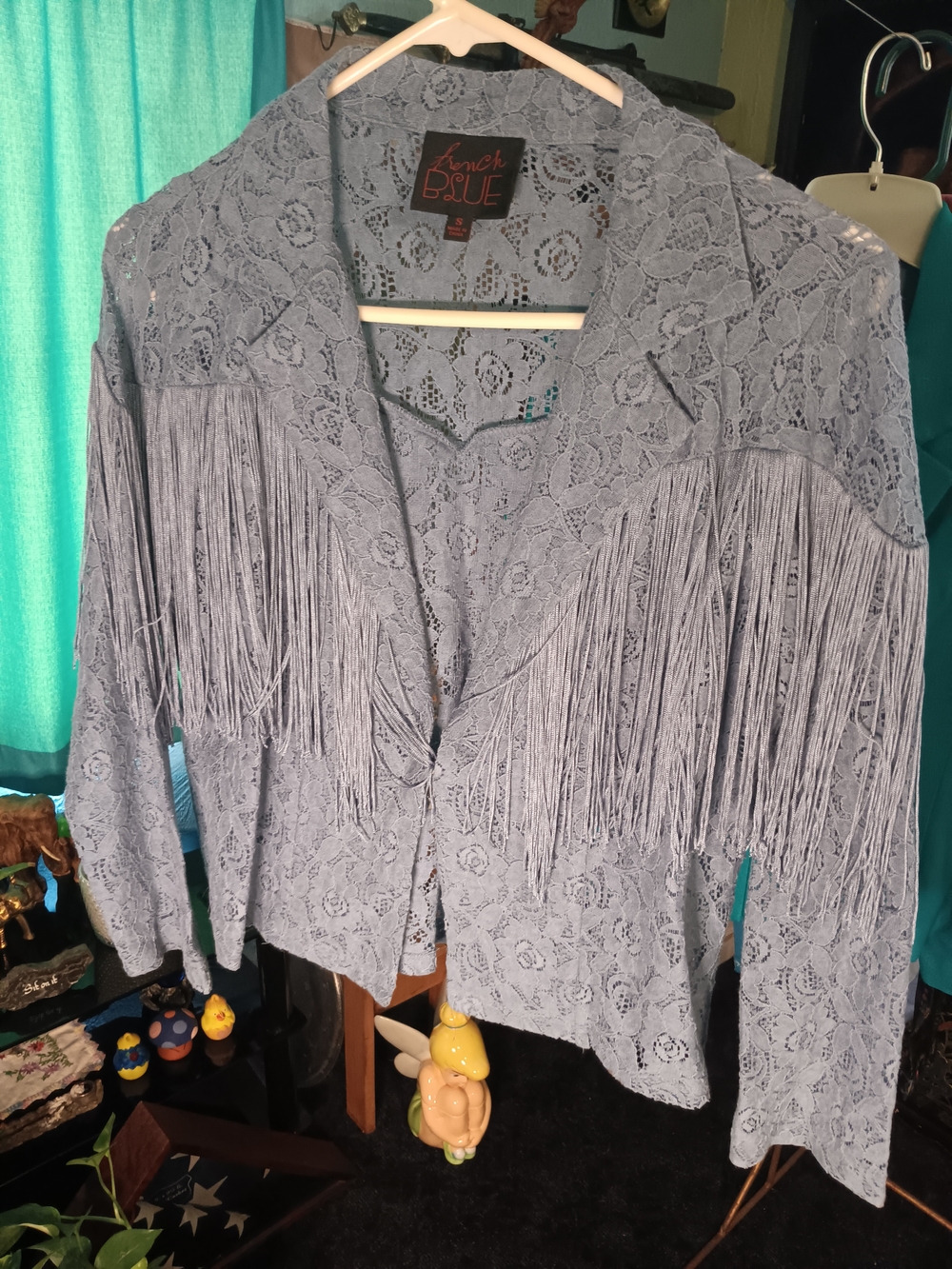 French Blue Women's Light Blue Lace Fringe Blazer